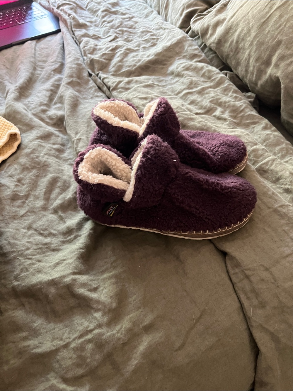 L.L. Bean Women's Plush Boot Slippers - Plum with Cream Lining